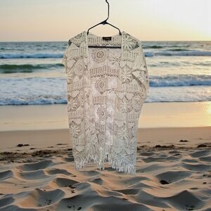 Cali Style White Lace Sheer Floral Swim Coverup or Robe Ladies XL / 3X BEACHY